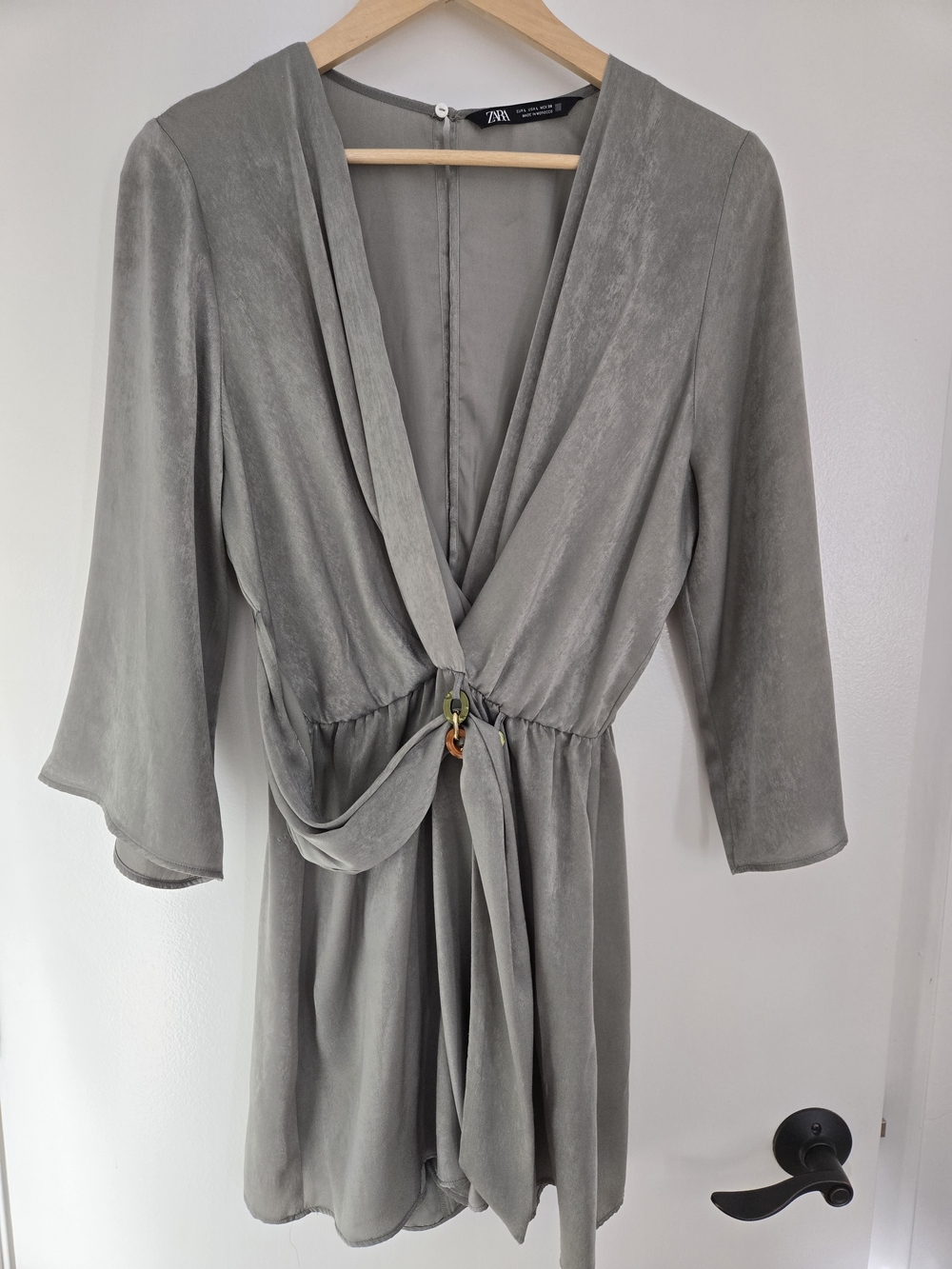 Zara Sage-Grey Satin Tie-Front Romper